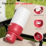 QWE Large Insulated Water Bottle with Straw&Lids,1200ml/40oz Vacuum Sealed Sport Bottles,Double Drinking,Stainless Steel Tumbler with Handle,LeakProof,BPA-Free,for Hiking,Gym,camp (Morden Red) - Image 5