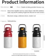 QWE Large Insulated Water Bottle with Straw&Lids,1200ml/40oz Vacuum Sealed Sport Bottles,Double Drinking,Stainless Steel Tumbler with Handle,LeakProof,BPA-Free,for Hiking,Gym,camp (Morden Red) - Image 7