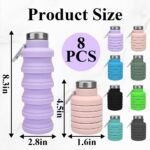 8 Pcs Collapsible Water Bottles, Reusable Silicone Foldable Sports Bottle 17 oz, Portable Lightweight with Carabiner for Gym, Hiking, Camping, Travel in Fresh Colors - Image 3