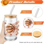 4 Pcs Basketball Gifts for Girls Glass Cup 16oz Inspirational Water Bottles Makeup Bag Bracelet Elastic Scrunchies for Basketball Lovers - Image 3