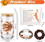 4 Pcs Basketball Gifts for Girls Glass Cup 16oz Inspirational Water Bottles Makeup Bag Bracelet Elastic Scrunchies for Basketball Lovers - Image 4