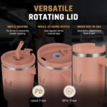 40 oz Insulated Tumbler with Handle and Straw – Double Wall Stainless Steel Vacuum Cup | Car Cup Holder Fit | Hot Cold Travel Mug | BPA Free Reusable Water Bottle Gift for Her (Sunset Pink) - Image 4