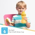Nuby 3 Pack No Spill Flip it Soft Straw Toddler Sippy Cups - Toddler Cups Spill Proof with Easy and Firm Grip - Aqua, Coral, Yellow - Image 3