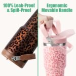 30 oz Flip Straw Tumbler, Stainless Steel Vacuum Insulated Tumblers with Handles, Reusable Insulated Water Bottle for Home, Office, Leakproof, Fit in Cup Holder - Image 3