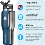SENDESTAR 40oz Stainless Steel Water Bottle(Cold for 48 Hrs, Hot for 24 Hrs),Double Wall Vacuum Insulated Bottle with Straw Lid, Spout Lid and Flex Cap, Fit in Any Car Cup Holder，Navy - Image 3