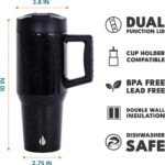 Elemental 32 oz 100% Leak Proof Tumbler with Handle & Straw - Stainless Steel Double Wall Insulated Tumbler for Hot and Cold Beverages - Travel Coffee Mug with Sip & Straw Lid - Black Speckle - Image 3