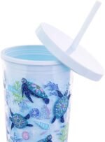 Travel Tumbler with Lid and Straw, 24 Ounce Insulated Cup, Blue Plastic Double Wall Tumbler, Turtle Dream - Image 3