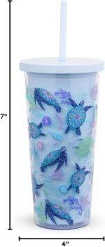 Travel Tumbler with Lid and Straw, 24 Ounce Insulated Cup, Blue Plastic Double Wall Tumbler, Turtle Dream - Image 4