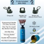 Insulated Water Bottle & Snack Container - Stainless Steel Water Bottle, 3 Lid Types BPA Free, Leak & Spill Proof Travel Bottle for Kids & Adults - Double Wall Tumbler Perfect for Gym, Hiking & School - Image 5