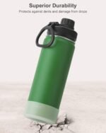 koodee 22 oz Water Bottle Stainless Steel Double Wall Vacuum Insulated Sports Water Bottle with 3 Lids-Reusable Metal Wide Mouth Water Flask, BPA Free (Grass Green) - Image 4