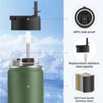 koodee 22 oz Water Bottle Stainless Steel Double Wall Vacuum Insulated Sports Water Bottle with 3 Lids-Reusable Metal Wide Mouth Water Flask, BPA Free (Grass Green) - Image 7