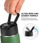 koodee 22 oz Water Bottle Stainless Steel Double Wall Vacuum Insulated Sports Water Bottle with 3 Lids-Reusable Metal Wide Mouth Water Flask, BPA Free (Grass Green) - Image 9