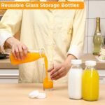 Suclain 10 Pcs 16 oz Glass Juice Bottle with Lids, Clear Reusable Milk Container for Refrigerator, Airtight Heavy Duty Dispenser Drinking Jar for Beverage, Oat, Honey Storage Supply - Image 5