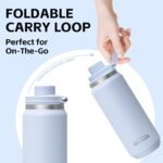 GREYLOCK 24 oz Insulated Water Bottle with Straw Lid, Leakproof Reusable Stainless Steel Vacuum Flask, 24hr Cold & Hot, Carry Handle & Silicone Spout, BPA-Free for Gym, Hiking, Travel,Blue - Image 4