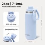 GREYLOCK 24 oz Insulated Water Bottle with Straw Lid, Leakproof Reusable Stainless Steel Vacuum Flask, 24hr Cold & Hot, Carry Handle & Silicone Spout, BPA-Free for Gym, Hiking, Travel,Blue - Image 8