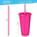 Dandat 24 Pcsc Halloween Plastic Cups with Lids and Straws Bulk, 24 oz Large Reusable Tumbler with Lids for Kids and Adults Party Favor, Glitter Water Bottle Travel Mug for Birthday(Neon) - Image 4