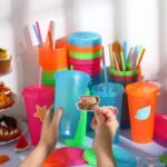 Dandat 24 Pcsc Halloween Plastic Cups with Lids and Straws Bulk, 24 oz Large Reusable Tumbler with Lids for Kids and Adults Party Favor, Glitter Water Bottle Travel Mug for Birthday(Neon) - Image 7