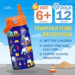 Construction Water Bottle - Kids Water Bottle with Straw Lid - 12 Oz Insulated Stainless Steel Water Bottles for Kid Boys - Travel Cup for School Sports - Image 5