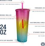 Hogg 24 oz Studded Tumbler with Lid and Straw - Rainbow, Reusable Iced Coffee Cup, Bling Tumbler for Women, Glitter Rhinestone Cup, Gifts for Iced Coffee Lovers - Image 3