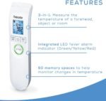 Beurer Bluetooth Non-Contact Thermometer, Forehead, Object, Room Temperature, High Accuracy, XL Blue Illuminated Display, 60 Memory Spaces, White,1 Count (Pack of 1),FT95 - Image 5