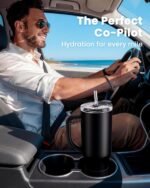 Renoj Tumbler with Handle 100% Leak Proof Insulated Water Bottle for Iced Coffee & Hot Drinks - Fits Car Cup Holder, Ideal Gift, 2 Straws & Silicone Boot BPA-Free - SnapShift Black 32 oz - Image 3