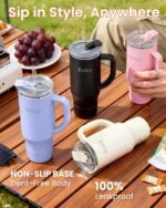 Renoj Tumbler with Handle 100% Leak Proof Insulated Water Bottle for Iced Coffee & Hot Drinks - Fits Car Cup Holder, Ideal Gift, 2 Straws & Silicone Boot BPA-Free - SnapShift Black 32 oz - Image 4