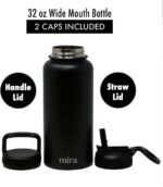 MIRA 32 oz Insulated Water Bottle - Stainless Steel Sports Flask with 2 Lids (Straw & Handle) - Cold Drink Thermo - Black - Image 3