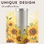 Onebttl Sunflower Gifts for Sunflower Lovers, 20oz Insulated Stainless Steel Tumblers with Lids and Straws, Perfect Gifts for Best Friend, Christmas, Birthday - Glitter - Image 3