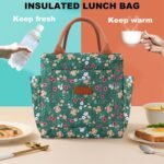 Joymee Lunch Bag Women Insulated Lunch Box Reusable Leakproof Large Spacious Cooler Tote for Women Men Adult with Bottle Holder and Side Pockets for Work Office Travel Picnic -Green Floral - Image 3