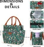 Joymee Lunch Bag Women Insulated Lunch Box Reusable Leakproof Large Spacious Cooler Tote for Women Men Adult with Bottle Holder and Side Pockets for Work Office Travel Picnic -Green Floral - Image 5