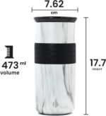 Elemental Artisan Insulated Tumbler, Triple Wall Coffee Travel Tumbler, Reusable Stainless Steel with Ceramic Lid, Thermal Coffee Cup for Hot (6 Hrs) & Cold (18 Hrs) 16oz - White Marble - Image 3