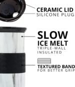 Elemental Artisan Insulated Tumbler, Triple Wall Coffee Travel Tumbler, Reusable Stainless Steel with Ceramic Lid, Thermal Coffee Cup for Hot (6 Hrs) & Cold (18 Hrs) 16oz - White Marble - Image 5