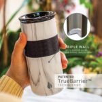 Elemental Artisan Insulated Tumbler, Triple Wall Coffee Travel Tumbler, Reusable Stainless Steel with Ceramic Lid, Thermal Coffee Cup for Hot (6 Hrs) & Cold (18 Hrs) 16oz - White Marble - Image 9