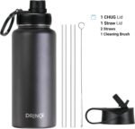 DRINCO Stainless Steel Water Bottle Spout Lid Vacuum Insulated Double Wall Water Bottle Wide Mouth (40oz 32oz 22oz 18oz 14oz) Leak Proof Keep Cold Sport Camping Hiking (32 oz, 32oz Black) - Image 3
