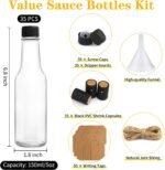 35 Pack 5oz Hot Sauce Bottles, Clear Glass Woozy Bottles with Leak Proof Black Screw Caps, Dripper Inserts and Shrink Capsules, Empty Small Wine Bottles with Labels (Bonus Funnel and Twine) - Image 3