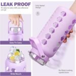 MUKOKO Half Gallon/64 oz Glass Water Bottles with Straw and Lid,Motivational Water Jug with Time Marker Reminder and Silicone Sleeve,100% Leakproof BPA Free Fitness Sports Large Bottle-Purple - Image 4