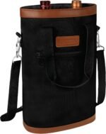 opux Two Bottle Wine Bag Carrier Tote, Insulated Leakproof 2 Bottle Wine Cooler Bag for Travel BYOB Picnic, Portable Wine Case, Gift for Men Women Wine Lover Birthday Party Christmas, Black - Image 3