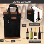 opux Two Bottle Wine Bag Carrier Tote, Insulated Leakproof 2 Bottle Wine Cooler Bag for Travel BYOB Picnic, Portable Wine Case, Gift for Men Women Wine Lover Birthday Party Christmas, Black - Image 5
