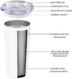 VEGOND 20oz Tumbler Bulk with Lid and Straw 1 Pack, Stainless Steel Vacuum Insulated Tumbler, Double Wall Coffee Cup Travel Mug, White - Image 3