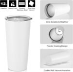 VEGOND 20oz Tumbler Bulk with Lid and Straw 1 Pack, Stainless Steel Vacuum Insulated Tumbler, Double Wall Coffee Cup Travel Mug, White - Image 6