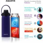 New Aquatix (Purple, 21 Ounce) Pure Stainless Steel Double Wall Vacuum Insulated Sports Water Bottle Convenient Flip Top Cap with Removable Strap Handle - Keeps Drinks Cold 24 hr/Hot 6 hr - Image 3