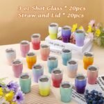 20 Pack 3 oz Gradient Mini Tumbler Shot Glass with Straw and Lid,Sublimation Christmas Shot Glasses Stainless Steel Vacuum Insulated Mini Tumblers Cups Gifts for Wedding Cocktail Party - Image 3