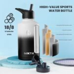 COKTIK 64 oz/Half Gallon Vacuum Insulated Jug, Double Walled Stainless Steel Sports Water Bottle with Reusable 2 Lids for Camping, Gym, Fitness or Office(Day & Night) - Image 3