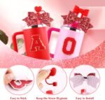 Red Cup Accessories Set for Stanley 30OZ & 40OZ Tumbler with Handle, Letter Charms, Bow & Diamond Straw Covers, Glitter Silicone Boot, Personalized Sticker for Stanley Cup Accessories (D) - Image 5