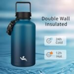 Half Gallon Insulated Water Bottle with Straw,64 oz 3 Lids Water Jug with Carrying Bag,Paracord Handle,Double Wall Vacuum Stainless Steel Metal Flask,Indigo Black - Image 3