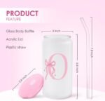 SANDJEST Monogrammed Glass Drinking Can Cup with Acrylic Lid and Straw, Personalized Frosted Iced Coffee Tumbler 16oz, Monogram Initial Gifts for Women Girls on Birthday (O) - Image 3