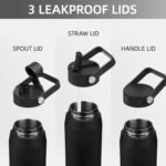 40oz Insulated Stainless Steel Water Bottle with Straw and 3 Lids, BPA-Free Sports Water Bottle,travel water bottle,Black - Image 4