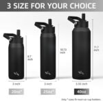 40oz Insulated Stainless Steel Water Bottle with Straw and 3 Lids, BPA-Free Sports Water Bottle,travel water bottle,Black - Image 5