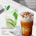 18.5oz Glass Cups with Lids and Straws - Set of 2 Reusable Tumblers, Thickened Shatter-Resistant Glass, Ideal for Iced Coffee, Smoothies, Cocktails, Juices - Elegant & Durable Drinkware - Image 8
