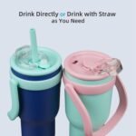 BJPKPK 30 OZ Insulated Travel Tumbler with Handle and Straw, Stainless Steel Water Bottle, Double Wall Vacuum Insulated Mug, for Work, Car, Travel, Guava - Image 5